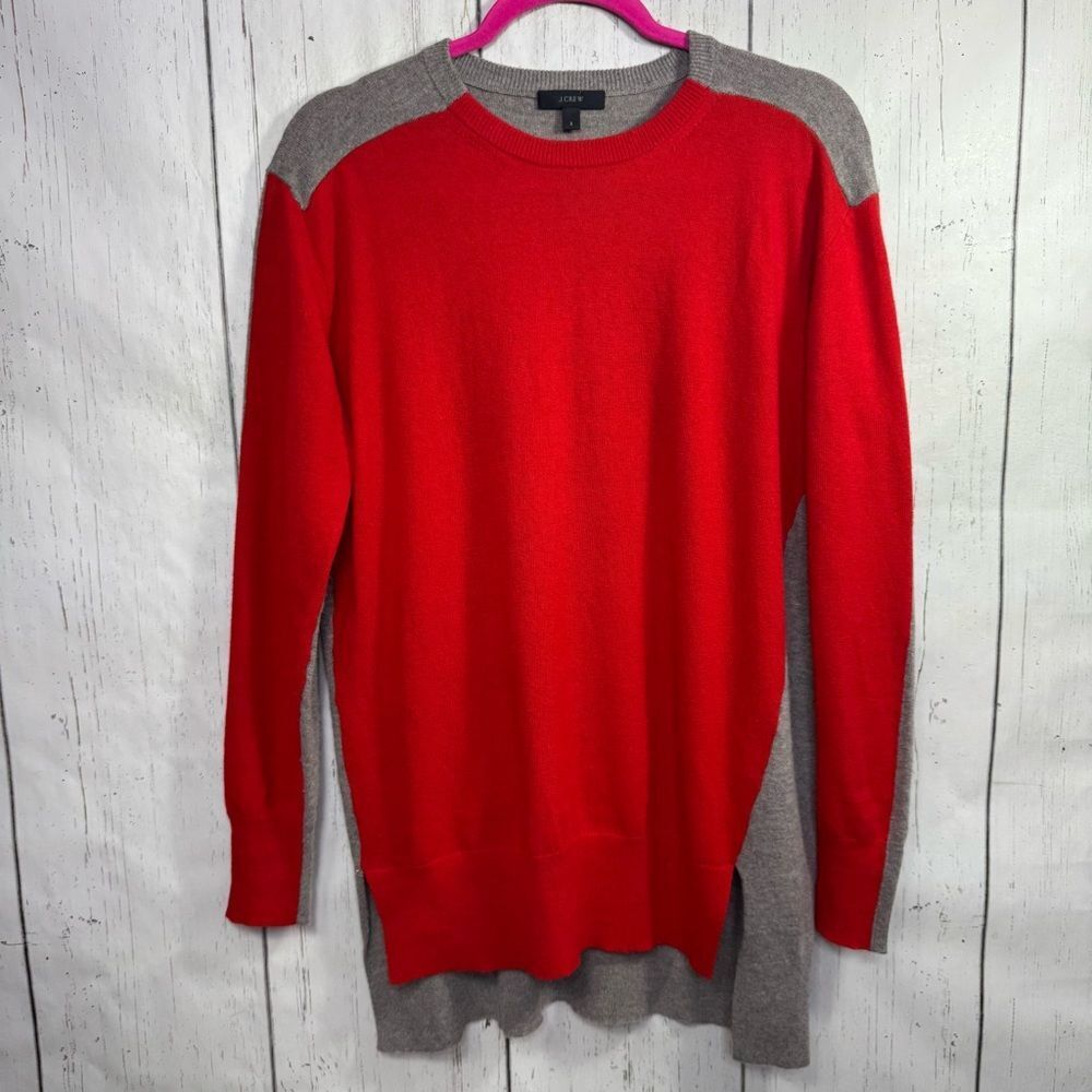 J.Crew Red Gray Colorblock Wool Blend Sweater Size S Preppy Academia